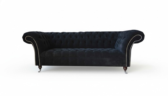 Chesterfield 3 Seater Sofa Black Fabric Living Room Couches Upholstery Sofas Textile
