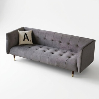Chesterfield Sofa 3-Seater Textile Upholstered Modern Style Couch Grey Living Room New