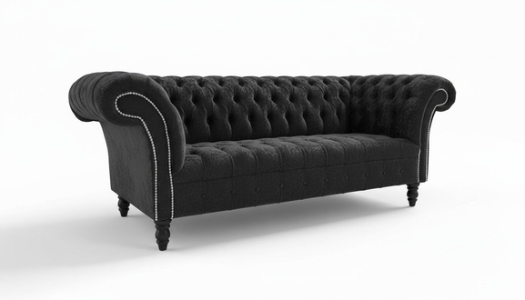 Chesterfield 3 Seater Couch Upholstery Seat Textile Fabric Leather Couches Classic Black New