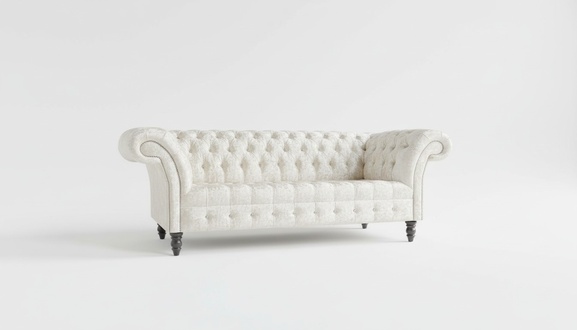 Chesterfield 3-Seater Sofa Textile Luxurious Classic Style Silver Beige Wooden Feet Comfortable New