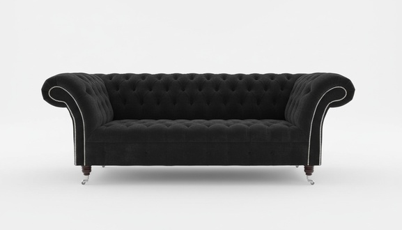 Premium Chesterfield Sofa 3-Seater Black Textile Upholstered Living Room Comfortable Couch New