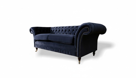 Chesterfield 3 seater textile blue design couches upholstery sofas couch seat cushions