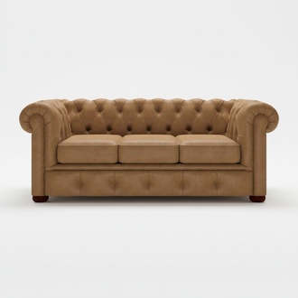 Chesterfield Sofa 3-Seater Beige Classic Living Room Couch Textile Upholstered Comfortable New