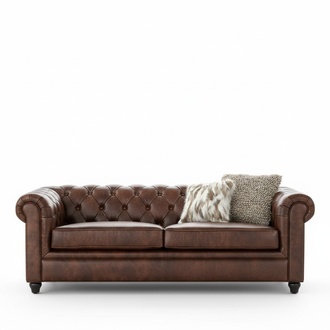 Chesterfield Sofa 3-Seater Dark Chocolate Brown Faux Leather Upholstery Comfortable Luxurious Design Classic