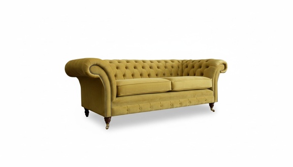 Chesterfield 3 Seater Yellow Sofa Fabric Living Room Couches Upholstery Sofas Textile