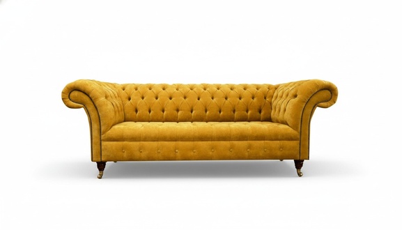 Chesterfield 3 seater yellow fabric design couches upholstery sofas new big textile new