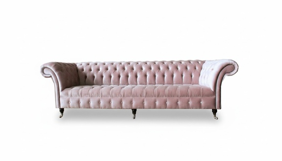 Chesterfield 4 Seater Dusty Pink Living Room Design Sofa Classic Furniture Fabric New