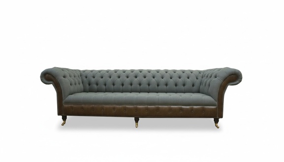 Chesterfield 4 Seater Grey Fabric Living Room Design Upholstery Sofa Big Textile Furniture