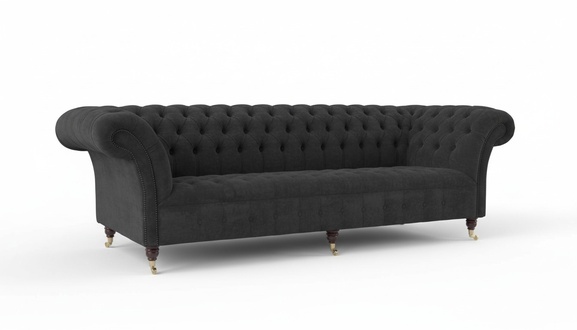 Luxurious Chesterfield Sofa XXL Sofa 4-Seater Real Wood Textile Upholstered Grey On Wheels New