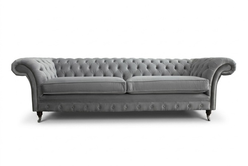 Chesterfield XXL Sofa 4-Seater Grey Textile Upholstered Couches With Soft Cushions New
