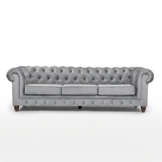 Chesterfield 5-seater Classic Luxury Sofa Textile Leather Couch Silver Couches Grey