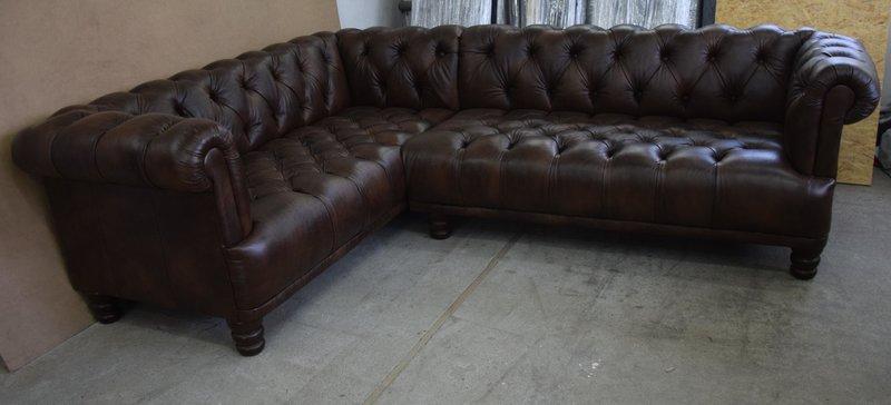 Chesterfield Corner Sofa Classic L-Shaped Couch Premium Brown Faux Leather New