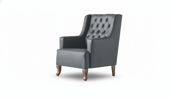 Chesterfield Armchair Black 1-Seater Lounge Chair Leather Buttons Soft Wood