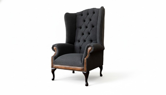 Chesterfield Armchair Grey Living Room Classic Textile Wing Chair Furniture