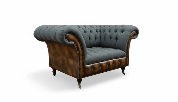 Chesterfield Armchair Textile Sofa Fabric Couch Sofas Lounges Club Lounge Gray New