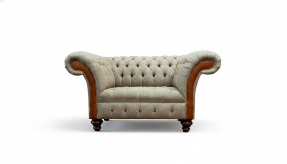 Chesterfield Armchair Textile Sofa Fabric Couch Upholstered Sofas 150cm Beige