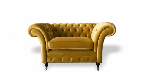 Chesterfield Armchair Textile Sofa Fabric Couch Sofas Couches Club Lounge Yellow New
