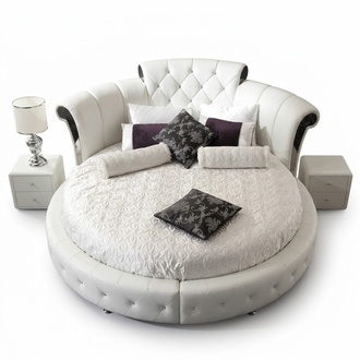 Chesterfield design massive leather upholstered double bed for marriage couple in modern style made of real wood frame