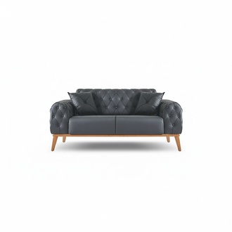 Chesterfield Black 2-Seater Luxury Leather Seating Furniture Office Furniture