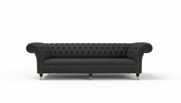 Chesterfield Sofa 4-Seater Dark Grey On Casters Textile Upholstered New Sofas