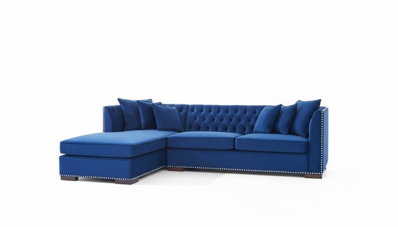 Chesterfield Corner Sofa L-Form Textile Blue Upholstered Living Room Comfortable Couch New