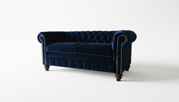 Chesterfield Blue Living Room Modern Design Couches Sofa New Velvet Fabric Furniture