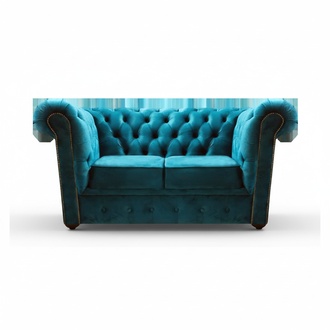 Chesterfield Blue Sofa Two Seater Couch Living Room Furnishings New Textile