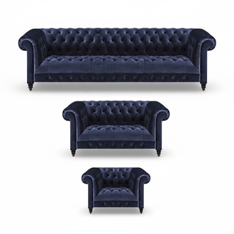 Chesterfield Blue Sofa Set 3-piece Living Room Furniture Upholstered Furniture
