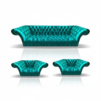 Chesterfield Blue Sofa Set Upholstered Furniture Seating Designer Living Room
