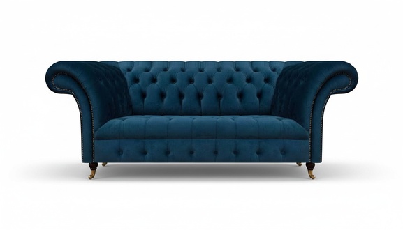 Chesterfield Blue Upholstered Two-Seater Designer Living Room Textile Furniture