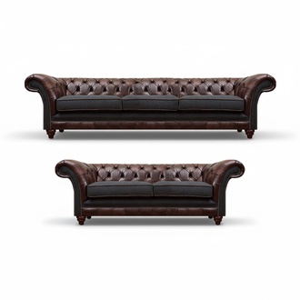 Chesterfield Brown-Gray Living Room Sofa Set Modern Sofas 2-Piece