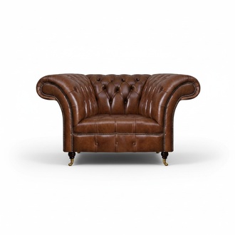 Chesterfield Brown Leather Armchair Living Room Faux Leather Single Chair Furniture