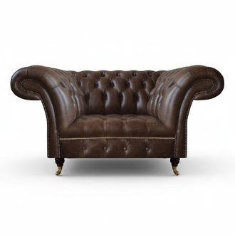 Chesterfield Brown Leather Armchair Living Room Single Seat Designer Furniture