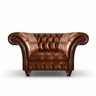 Chesterfield Brown Leather Armchair Upholstered Armchair Living Room Furniture