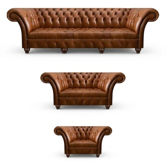 Chesterfield Brown Leather Suite Exclusive Sofas Designer Armchair