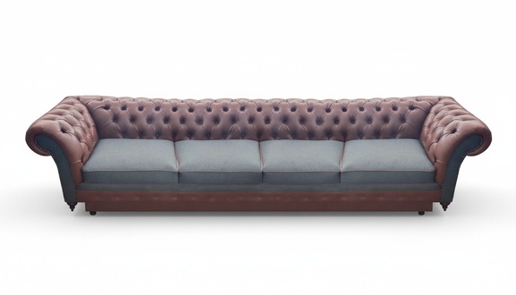 Chesterfield Brown Sofa Couch Four Seater Leather Furniture Seating Living Room