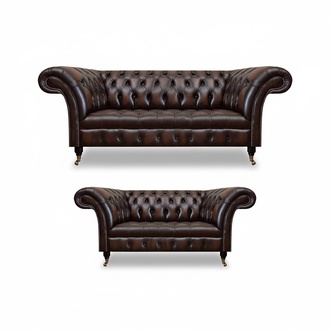 Chesterfield Brown Sofa Set Three Seater Sofa Couch Two Seater Living Room New