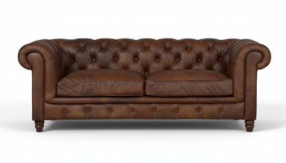 Chesterfield Brown Three-Seater Leather Living Room Modern Design Couches Sofa New