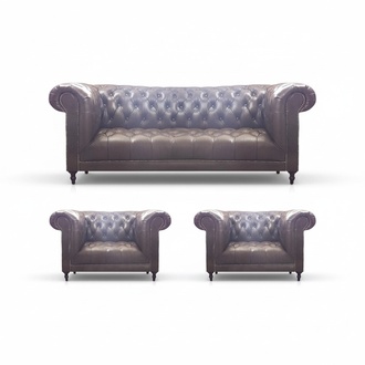 Chesterfield brown upholstered furniture living room armchair 3+1+1 sofa three-seater