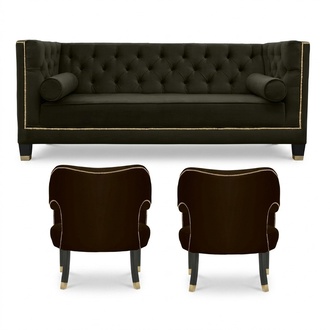 Chesterfield Armchair Black xxl Big Textile Fabric Couches Furniture Upholstery Set