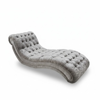 Luxurious Chesterfield Chaise Longue Silver Grey Textile Lounger Relax Comfortable New