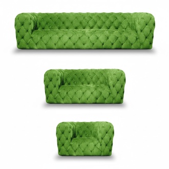 Chesterfield Complete 3-Piece Sofa Set Living Room Modern Textile New Seating Furniture