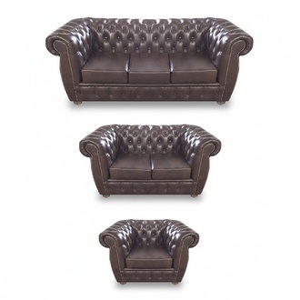 Chesterfield Complete Set 3-piece Living Room Sofa Set Brown Sofas Furniture