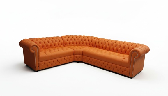 Chesterfield Corner Sofa L-Shaped Orange Couch Faux Leather Upholstered Living Room New