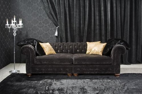 Chesterfield Sofa 3-Seater Textile / Leather Brown Upholstery Couch With Comfortable Cushions New