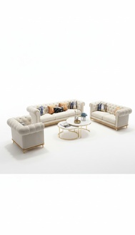 Chesterfield Couch Upholstery Sofa Set Classic Living Room Furniture Fabric Textile