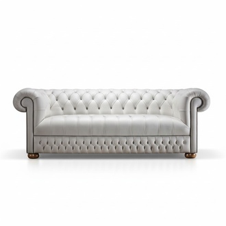 Chesterfield Sofa 3-Seater With Buttons Snow White Textile Wooden Feet Comfortable Couch