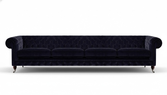 Chesterfield Dark Blue 4-Seater Couch Living Room Upholstered Seating Furniture