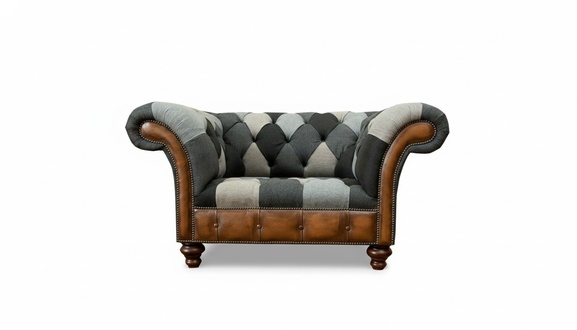 Chesterfield Design Armchair 1 Seater Textile Leather Luxury Gray Armchair TV New