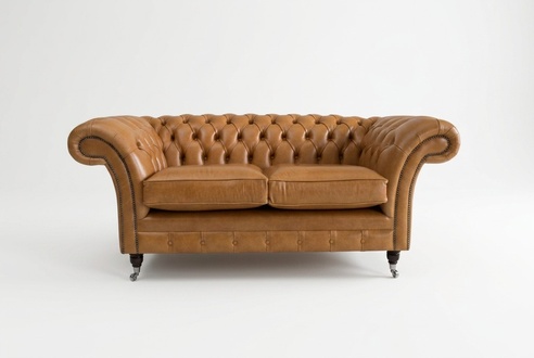 Chesterfield Design Luxury Upholstery Sofa Couch Seat Set Leather Textile Brown